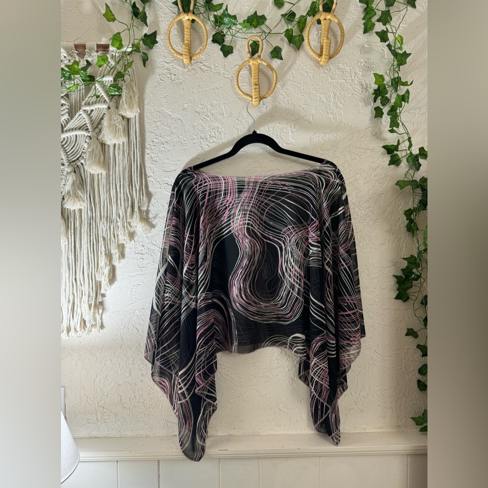 Vintage Y2K 90’S Black & Pink One Size Poncho With Side Slits Retro Streetwear - Picture 8 of 11